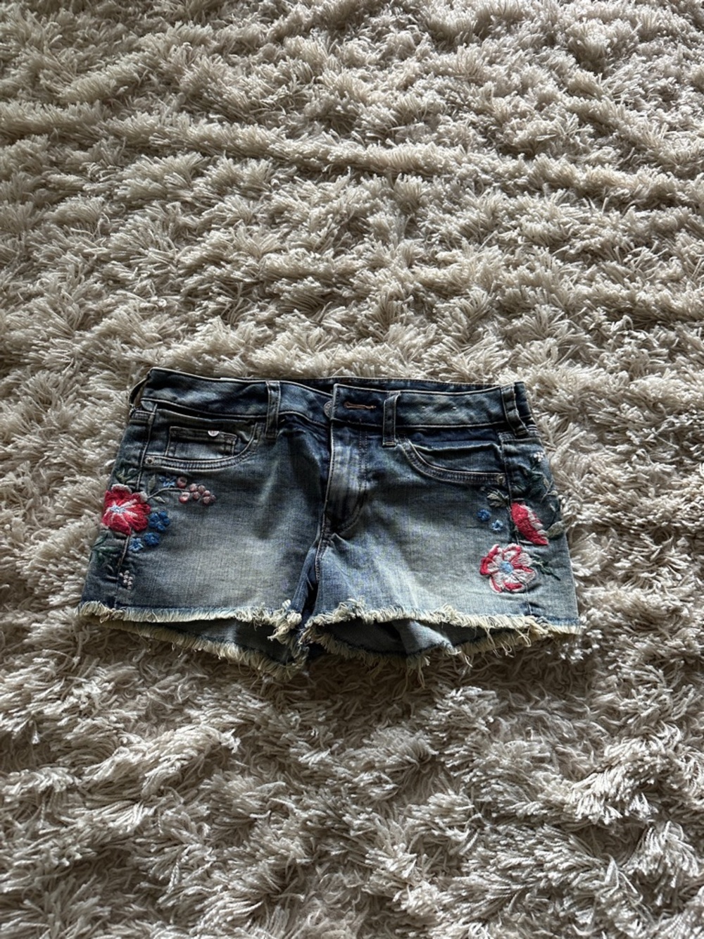Denim Floral Embroidered Women’s Shorts - Blue express